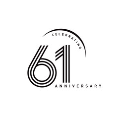 61 years anniversary celebration logotype. elegant modern number gold color