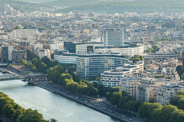 Radio France headquarters and Maison de la Radio building, seen from the Eiffel Tower in Paris,...