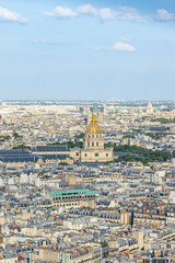 Golden dome of the Hotel des Invalides and rooftops of Paris, France