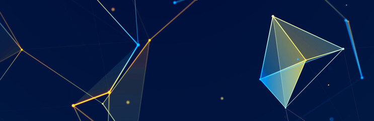 Obraz premium Colored polygonal structure. Beautiful illustration with connected dots and lines. Digital network background. 3D