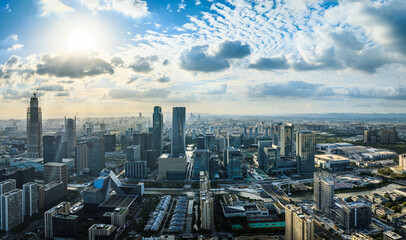 Fototapeta na wymiar Aerial view of city skyline and modern buildings scenery in Ningbo, Zhejiang Province, China. East new town of Ningbo, It is the economic, cultural and commercial center of Ningbo City.