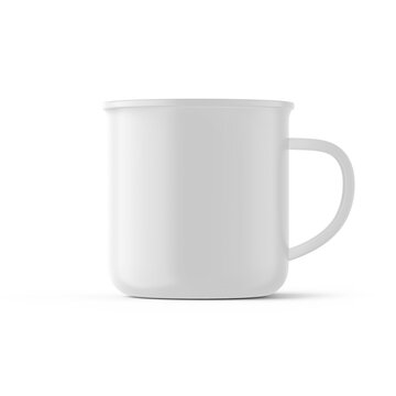 Matte Enamel Cup Blank Image Isolated on White 3D Rendered
