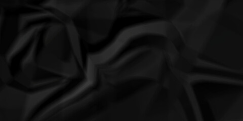 Dark Black facbric paper backdrop crumpled texture. dark black textured crumpled black paper background. panorama black paper texture background, crumpled pattern.