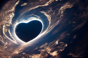 Beautiful anticyclone forming a heart, perfect for Valentine's Day or any other graphic project. Seen from space, the atmosphere is transformed into a symbol of love. - obrazy, fototapety, plakaty