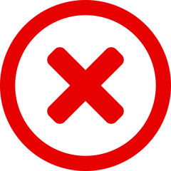 Red X Cross No Sign Wrong or Decline or Error Round Circle Icon. Vector Image.
