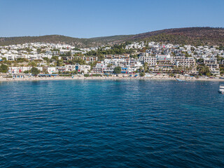 Fototapeta na wymiar drone views blue sea in the Aegean with gulet.