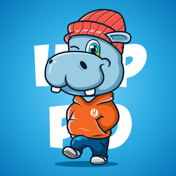 Illustration of Cool Hippopotamus Cartoon Design Mascot Icon Premium Quality
