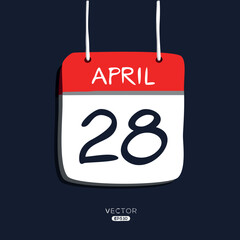 Creative calendar page with single day (28 April), Vector illustration.