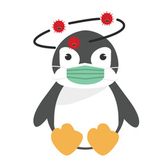 Penguin animal wearing medical mask