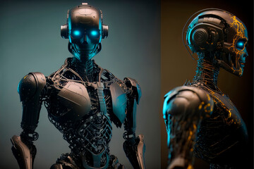 Robots. Futuristic interpretation Future 2025. Illustration for advertising, cartoons, games, print media.Illustration for advertising, cartoons, games, print media. My collection.