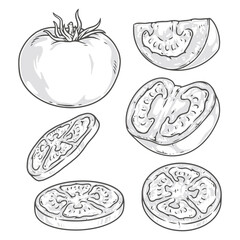 Fresh tomato logotypes monochrome set