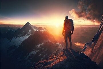 Fototapeta na wymiar Digital illustration about climber on the mountain.