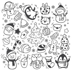 set of christmas elements in doodle style.Vector illustration for design of wrapping paper,cards,invitations