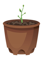 Flower growth stage in brown pot on white background. Vector illustration phase sprout of small flower