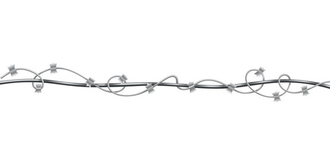 Barbed wire. Fencing strong sharply pointed element, twisted around, art pattern. Industrial barbwire, protection concept design. Modern metallic sharp element for area protection