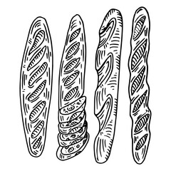 French baguette hand drawn outline doodle icon. Bread loaf vector sketch illustration for print, web, mobile and infographics isolated on white background.
