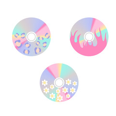 Cute decorated compact disks.Vector illustration of y2k, 2000s, 1990s, 1980s graphic design. Comic element for sticker, poster, graphic tee print, bullet journal cover, card. Bright colors