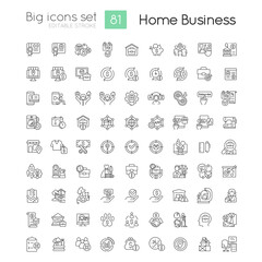 Home business linear big icons set. Self employment. Money earning. Distance work. Customizable thin line symbols. Isolated vector outline illustrations. Editable stroke. Quicksand-Light font used