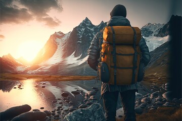 Digital illustration about climber on the mountain.