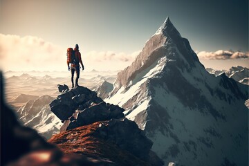 Digital illustration about climber on the mountain.