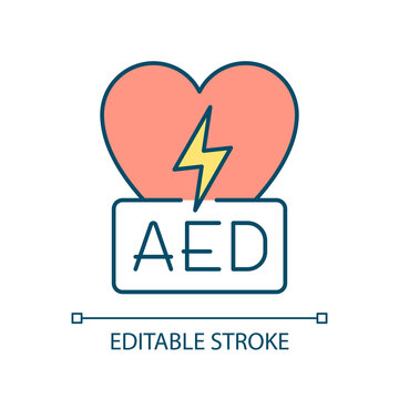 Automated external defibrillator RGB color icon. Electronic device. Heart rhythm. Emergency equipment. Isolated vector illustration. Simple filled line drawing. Editable stroke. Arial font used