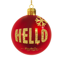 hello in Happy New Year banner template with copy space. light bulbs and stars. Winter Holiday card concept. Christmas Tree With Baubles.