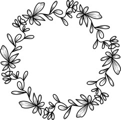 Fototapeta na wymiar Aesthetic line art leaves wreath
