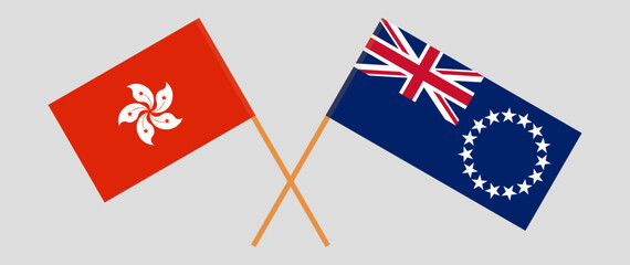 Crossed flags of Hong Kong and Cook Islands. Official colors. Correct proportion