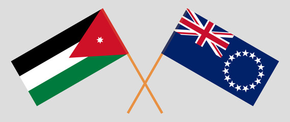 Crossed flags of Jordan and Cook Islands. Official colors. Correct proportion