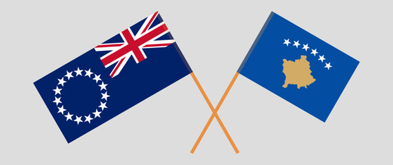 Crossed flags of Cook Islands and Kosovo. Official colors. Correct proportion