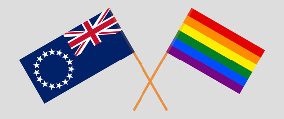 Crossed flags of Cook Islands and LGBTQ. Official colors. Correct proportion