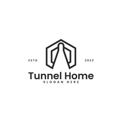 outline tunnel home passenger railway iconic logo design vector illustration with modern, simple and elegant styles isolated on white background. tunnel home construction logo design template