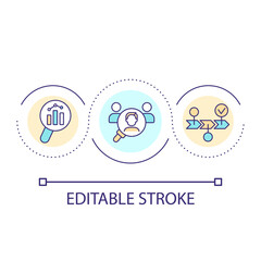 Target audience research loop concept icon. Analyzing statistical data. Digital marketing abstract idea thin line illustration. Isolated outline drawing. Editable stroke. Arial font used