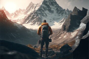 Digital illustration about climber on the mountain.