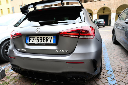 Padova, Italy- July, 05, 2022: Mercedes-Benz A45S AMG car in street of Padua, Veneto, Italy.