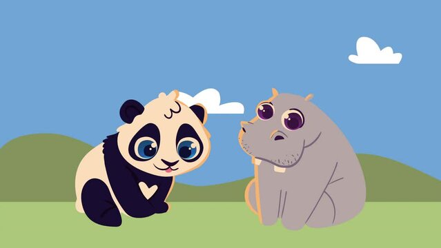 panda and hippo characters animation