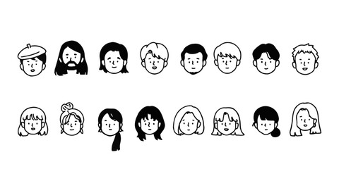 Outline avatars profile set office workers , hand-drawn icon style , flat line vector.