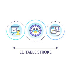 Create business plan loop concept icon. Beginner entrepreneur. Target audience. Start working from home abstract idea thin line illustration. Isolated outline drawing. Editable stroke. Arial font used