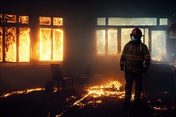 Firefighter in a burning building