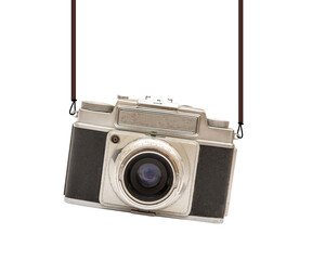 Vintage camera hanging on transparent no background cutout