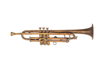 Vintage golden color trumpet isolated on no background png - obrazy, fototapety, plakaty