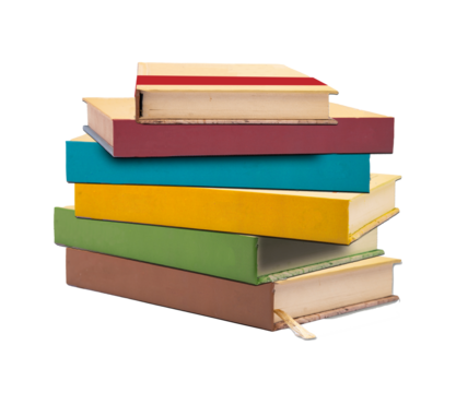 Pile of colorful books isolated with no background for your project