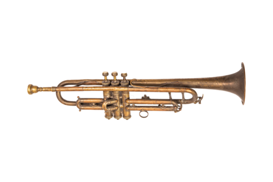 Vintage golden color trumpet isolated on no background png