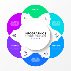 Infographic template. Flower shape with 6 steps, text and icons