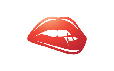 Sexy hot lips bite sign vector. Sexy lips icon and symbol design vector