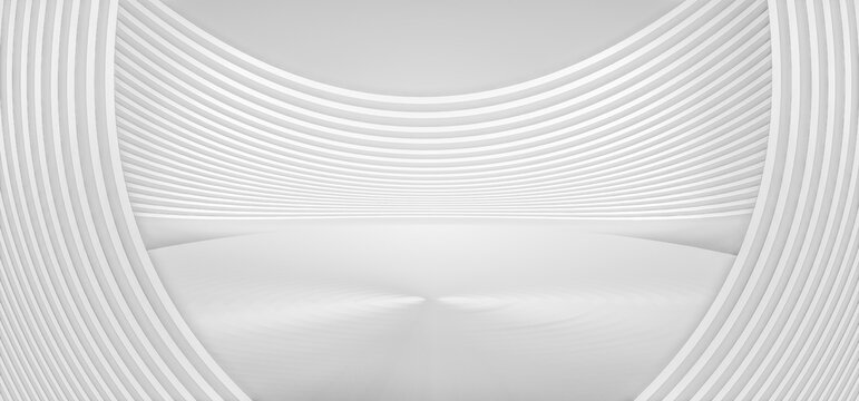 3D rendering of white curved stage display platform futuristic spatial background © hqrloveq