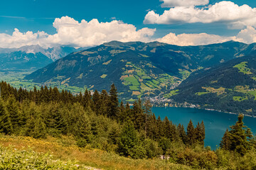 Beautiful alpine summer view at the famous Schmittenhoehe summit, Zell am See, Zeller See lake, Salzburg, Austria