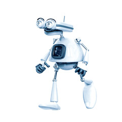 retired old robot in a white bacground