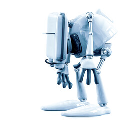 retired old robot in a white bacground