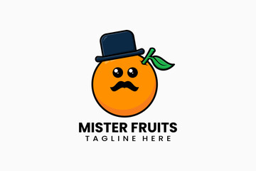 Flat modern template mister orange fruits logo concept vector illustration